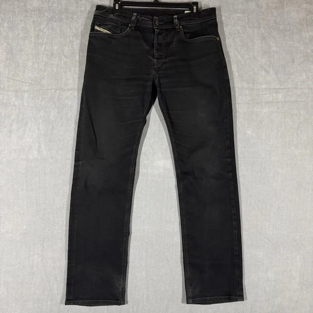 Diesel Waykee Jeans Mens 32x32 Black Regular Straight Button Fly Stretch Denim